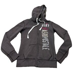 Aeropostale Brown Zip Up Hoodie Y2K Vintage Logo Size XS Women's